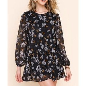 Trixxi Women's Long Sleeved Black Floral Mini Dress